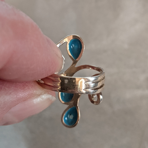 Fine Turquoise Enamel .925 Silver Ring, Size 5.5 - Picture 3 of 9